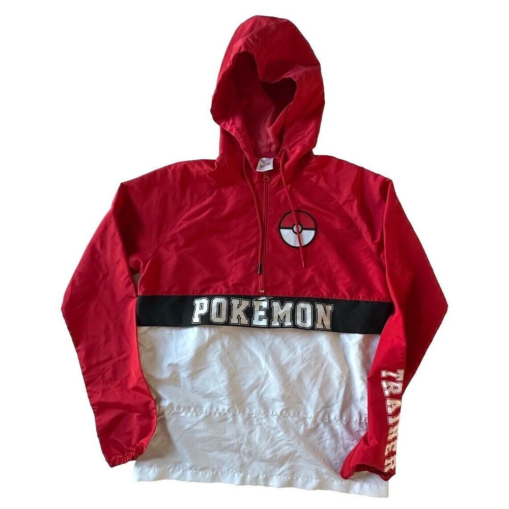 Pokémon Trainer Unisex Windbreaker Raincoat Size XXS Red White front zip pocket
